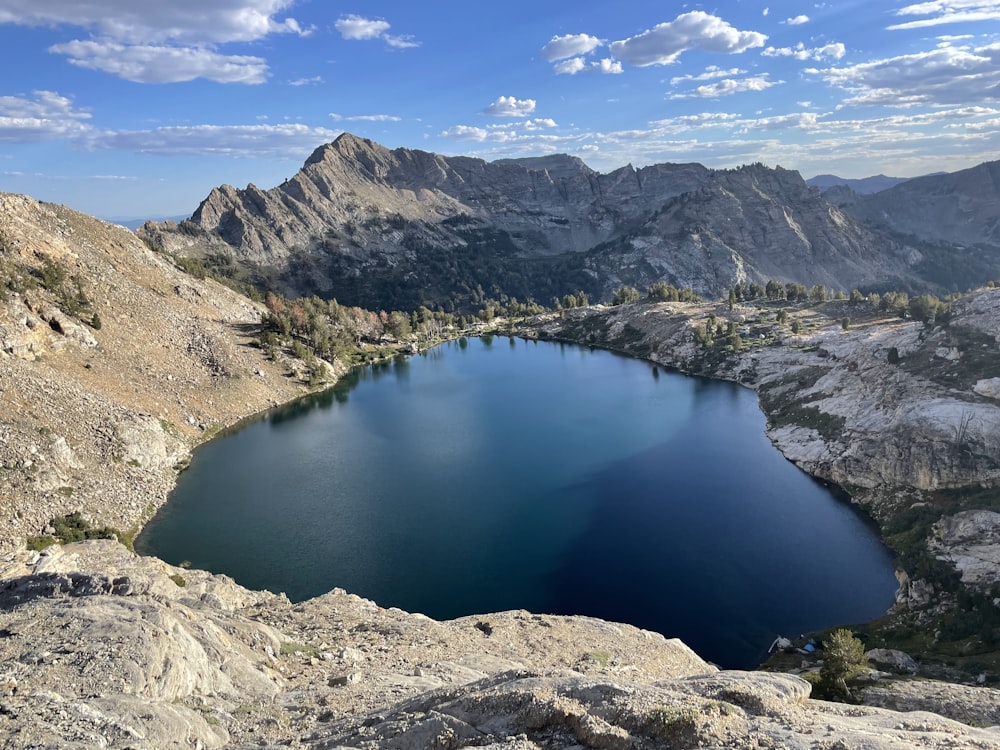 a lake surrounded by mountains