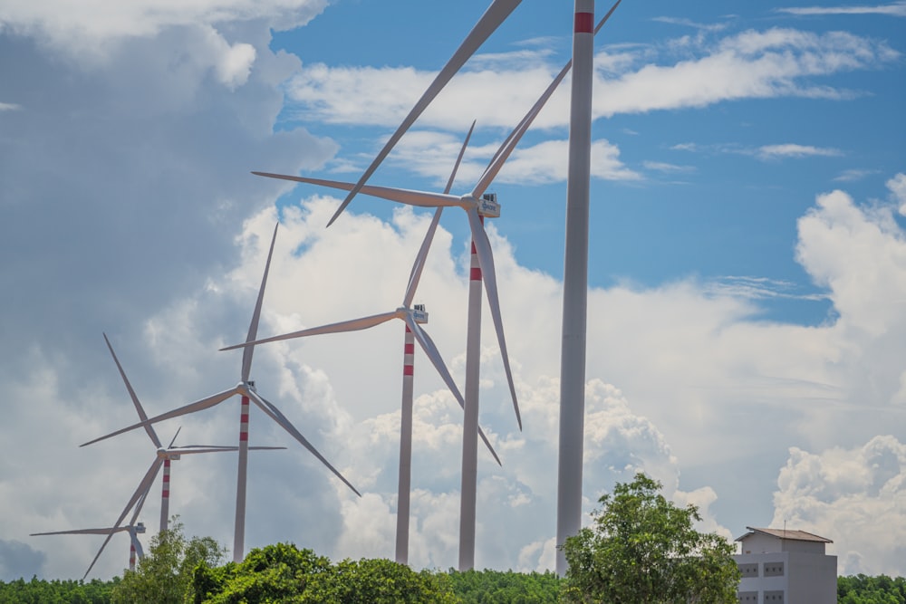 a group of wind turbines