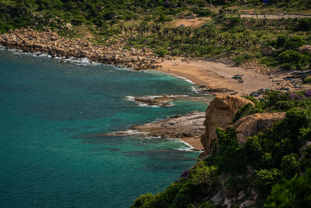 a beach with blue water