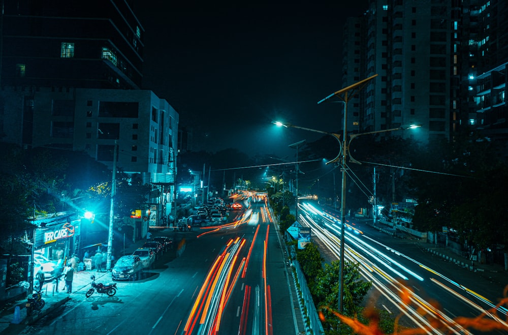 a city street at night