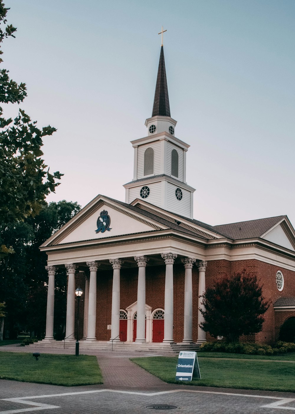 a church with a tall steeple