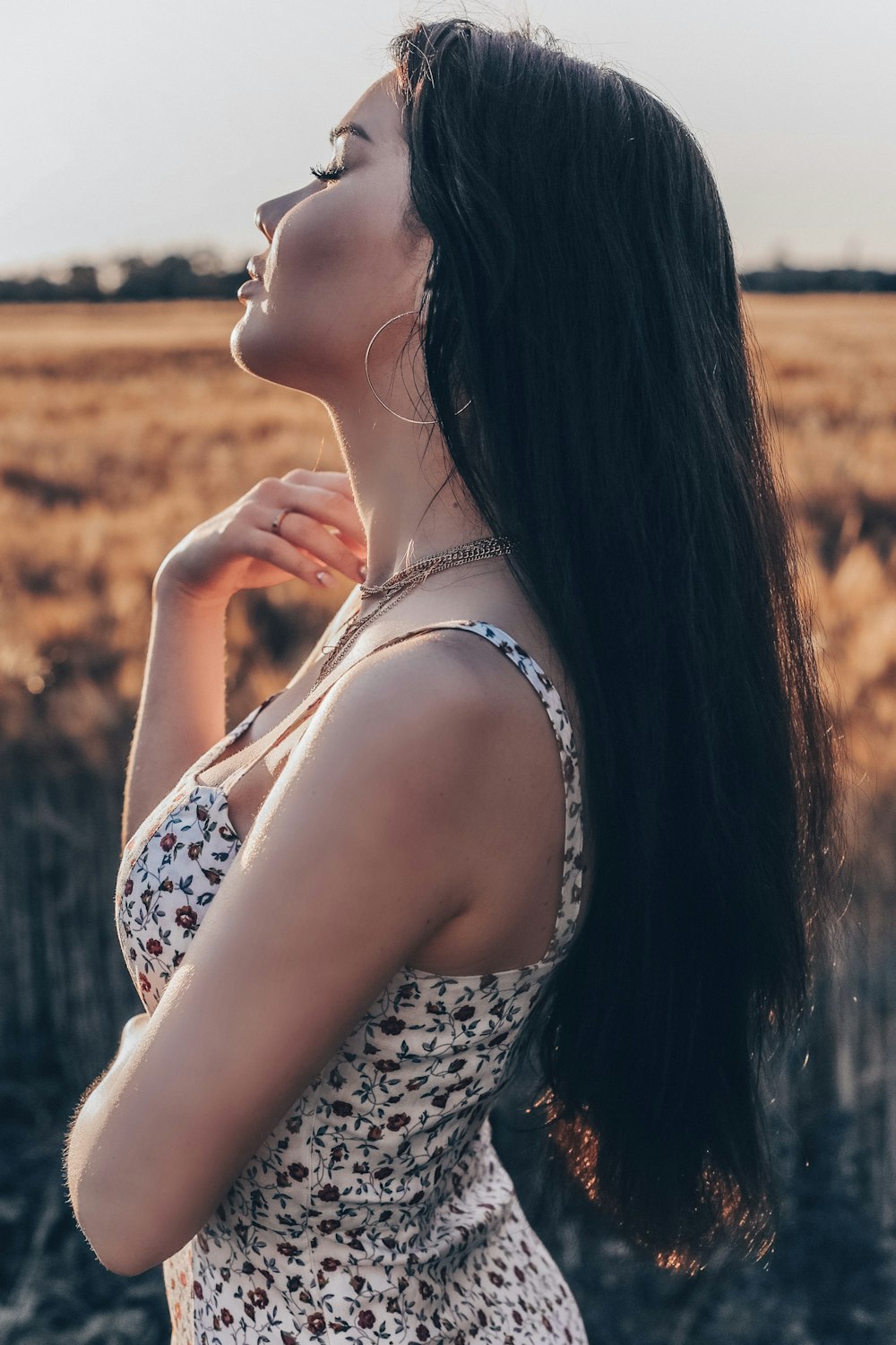 a woman with long hair