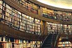 a large library with bookshelves