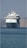 A large, white cruise ship is positioned prominently on the calm sea. The ship is facing the viewer, with its multiple decks and distinctive design clearly visible. In the background, hazy mountains provide a serene backdrop.