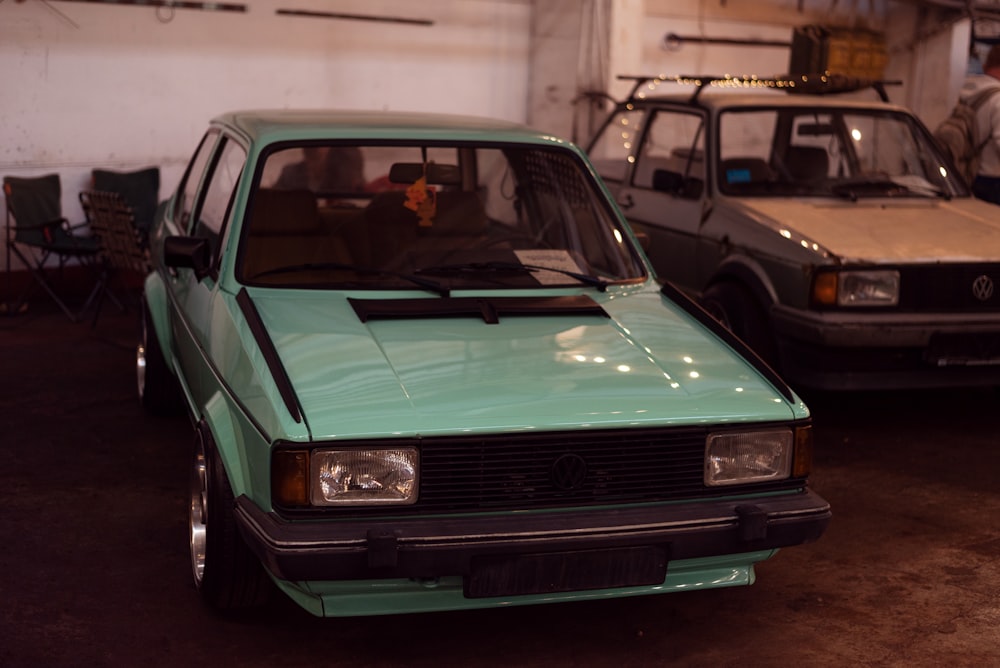 a car parked in a garage