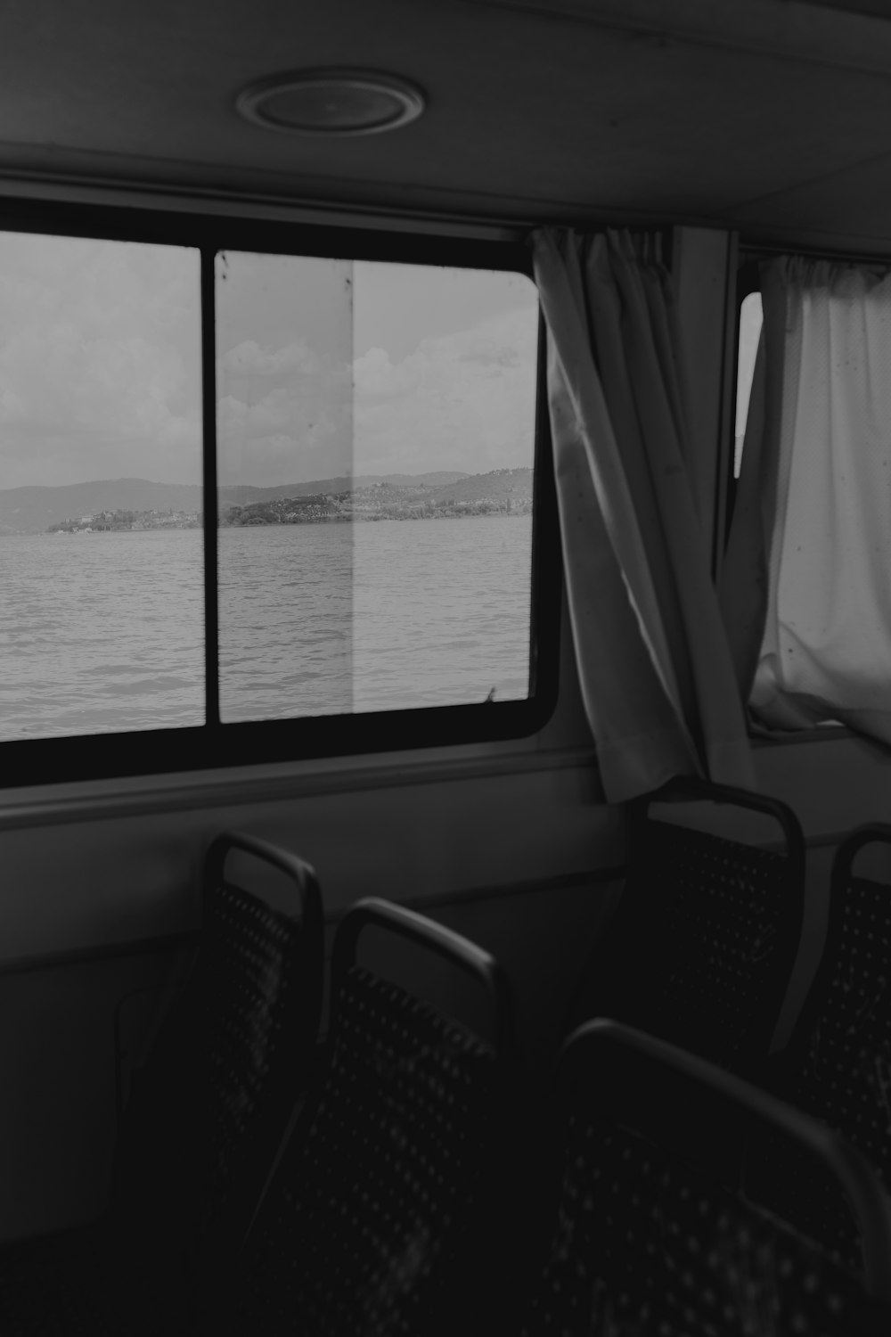 a view of the water from a bus