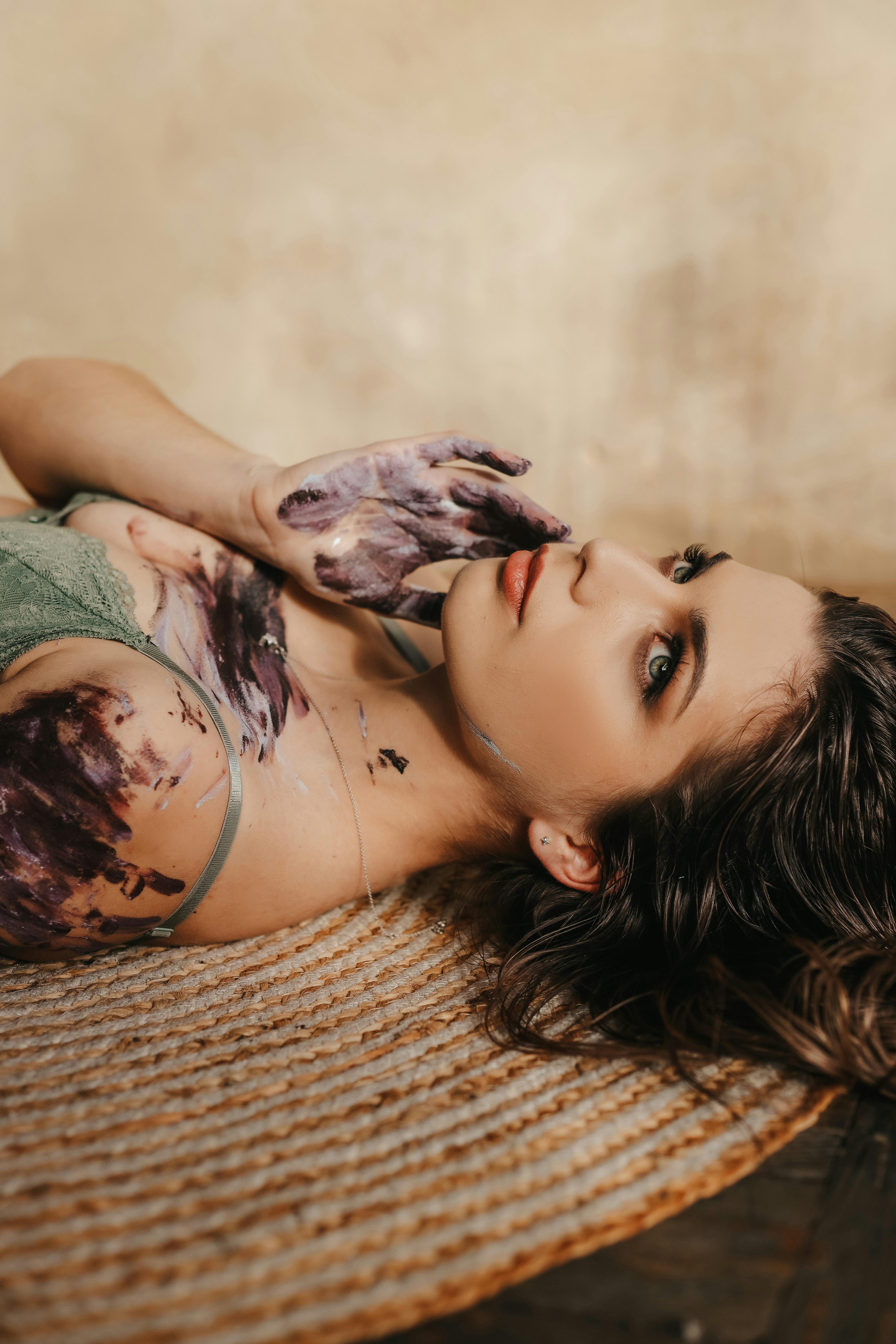 a person lying on a bed