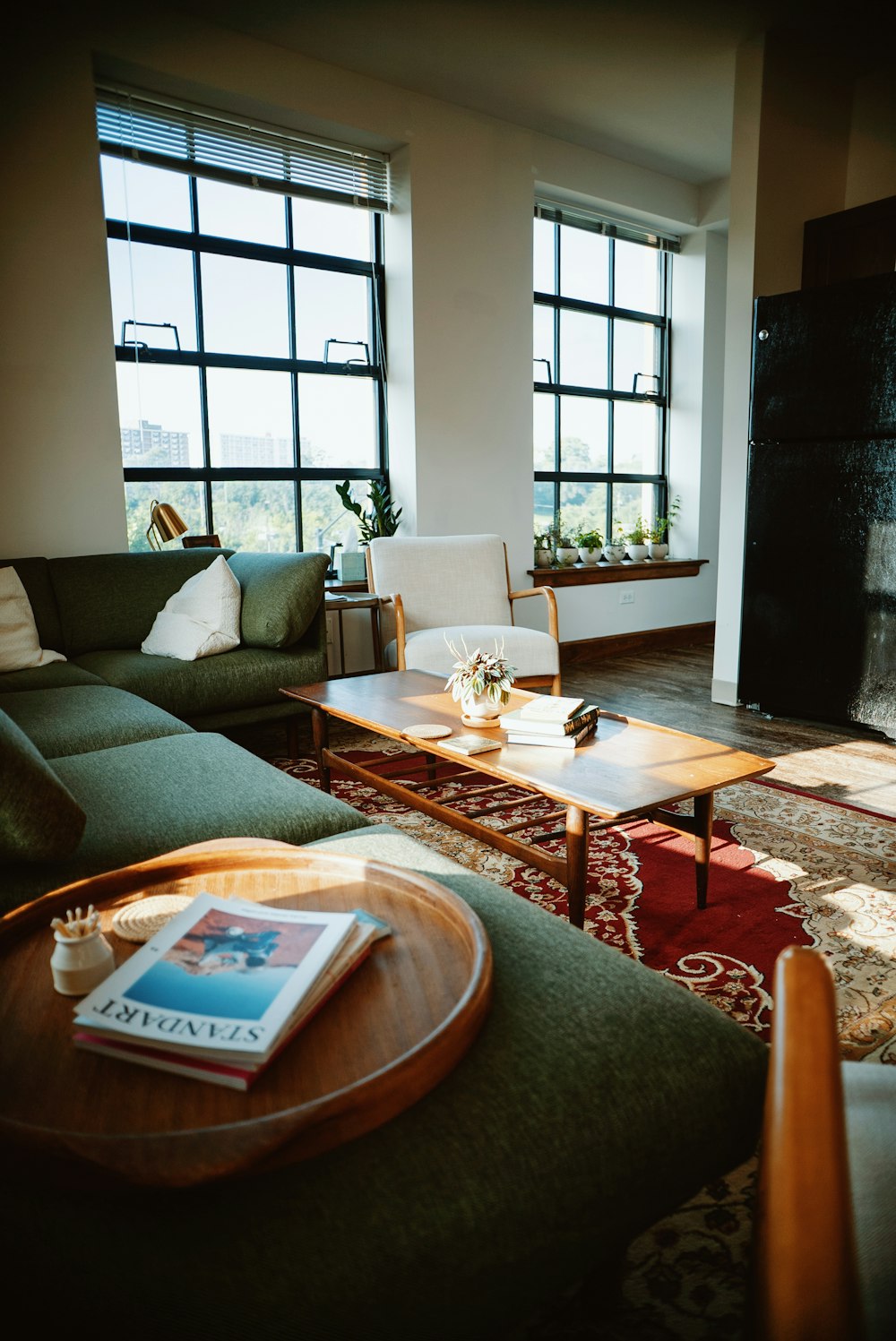 a living room with a large window