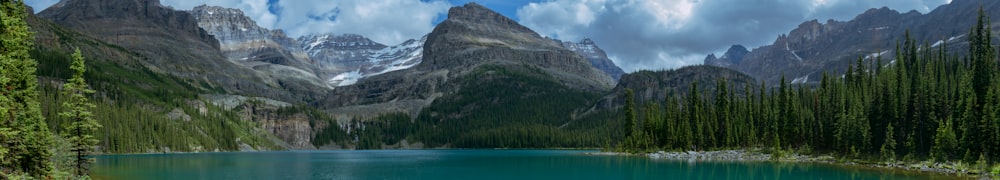 a lake surrounded by mountains