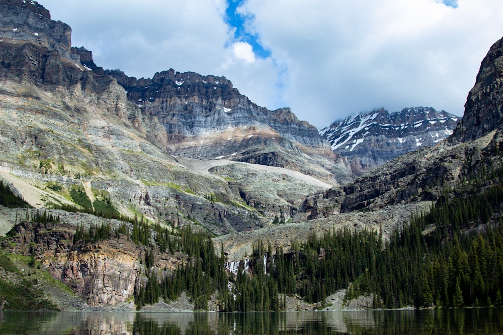 a lake with mountains and trees