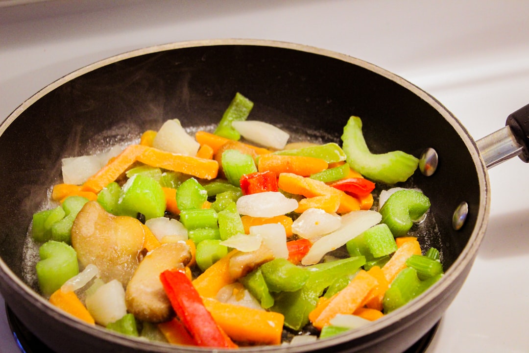 a pan of vegetables,