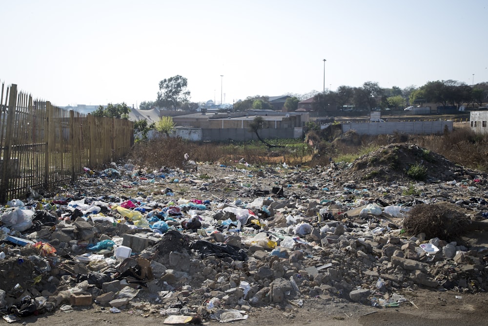 a dump site with trash