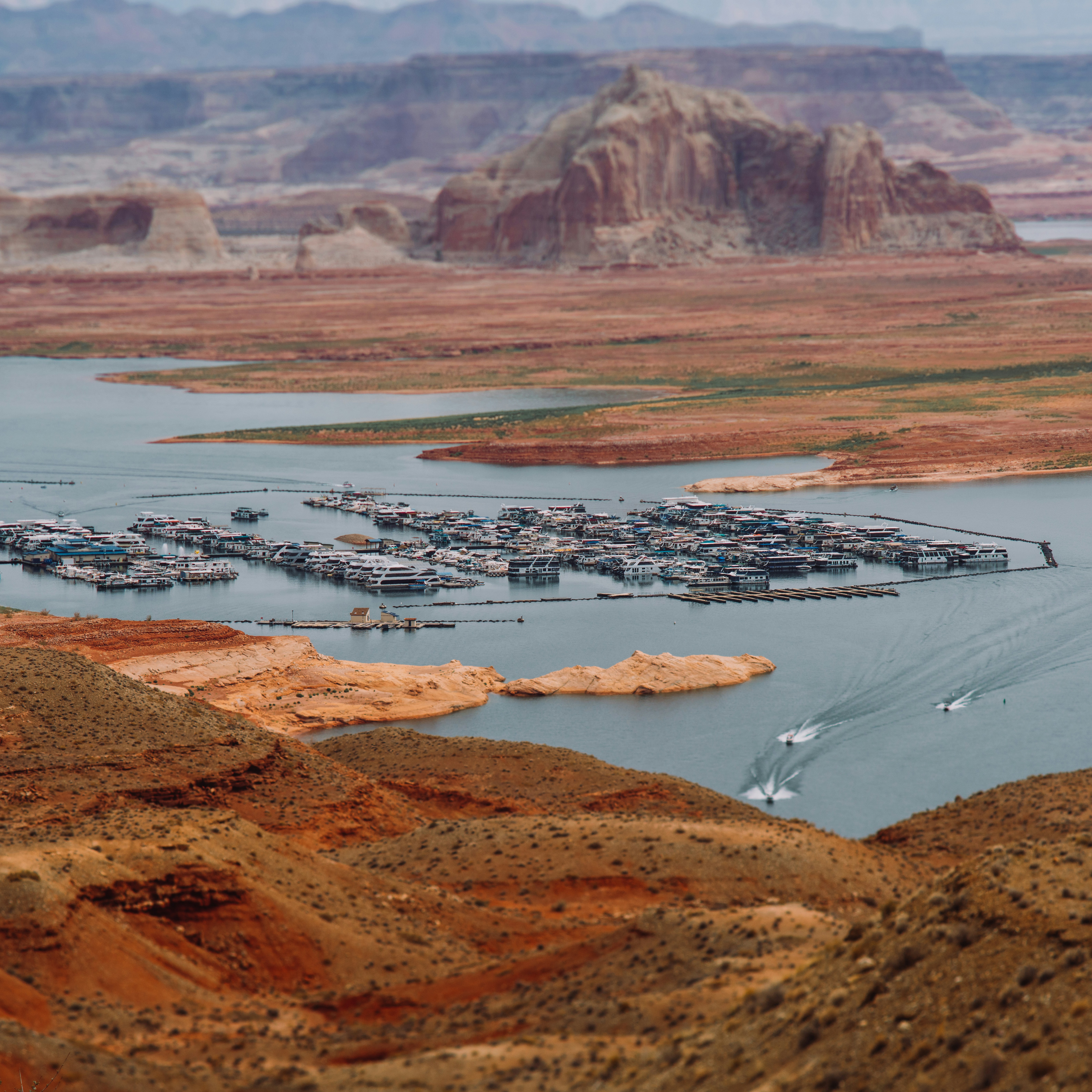 a large group of boats in a body of water