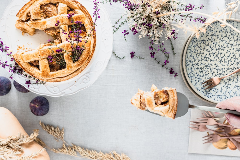 a table with plates of food