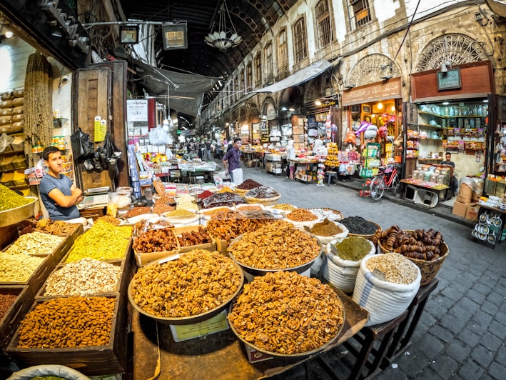 a market with lots of food