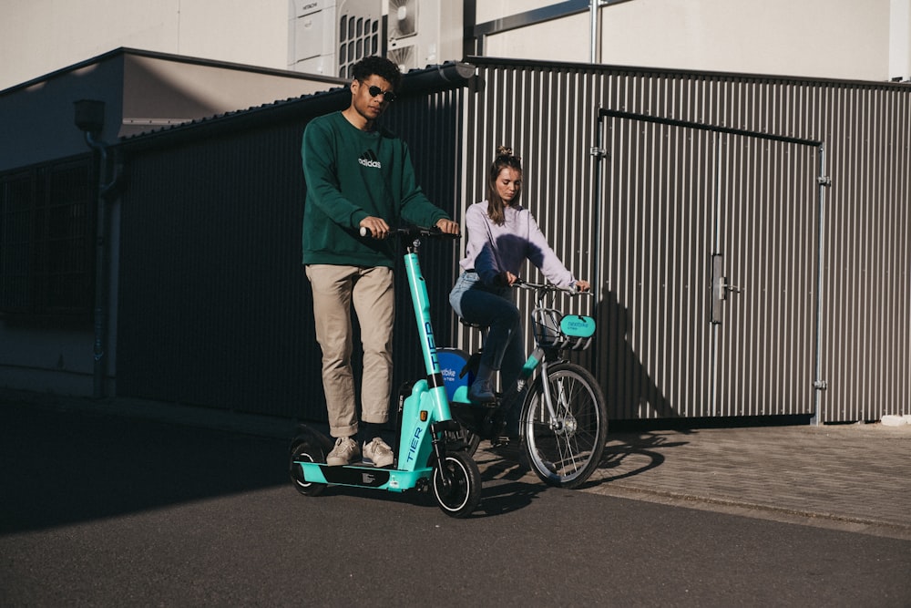 a man and a woman on a bicycle