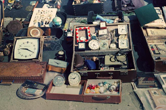 a collection of old clocks