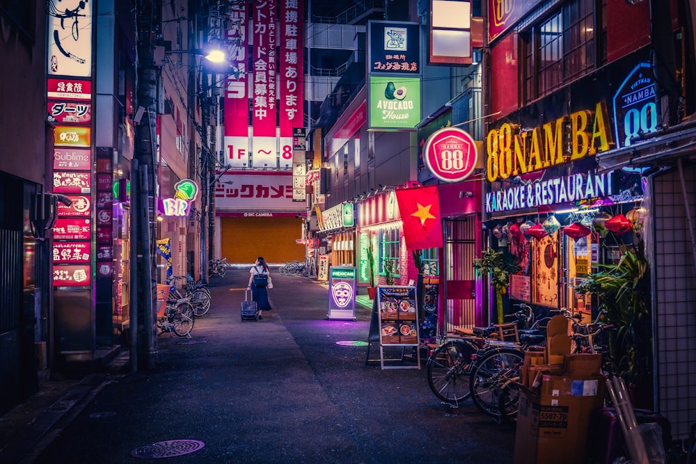 a person walking down a sidewalk