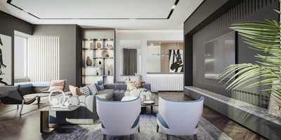 A bright, stylish living room showcasing custom modular furniture and elegant decor.