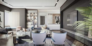 A modern living room showcasing elegant furniture and decor.