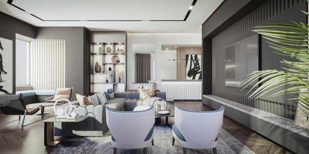 A modern living room showcasing elegant furniture and decor.