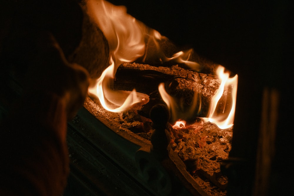 a close-up of a fire