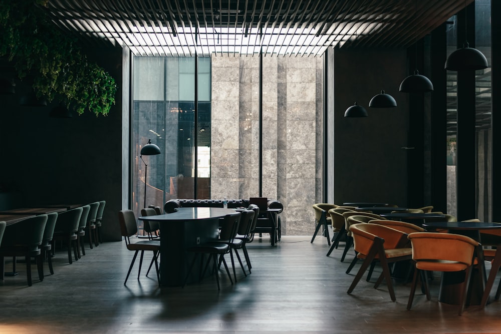 a room with tables and chairs