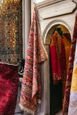 An elegant setup showcasing traditional Moroccan textiles.