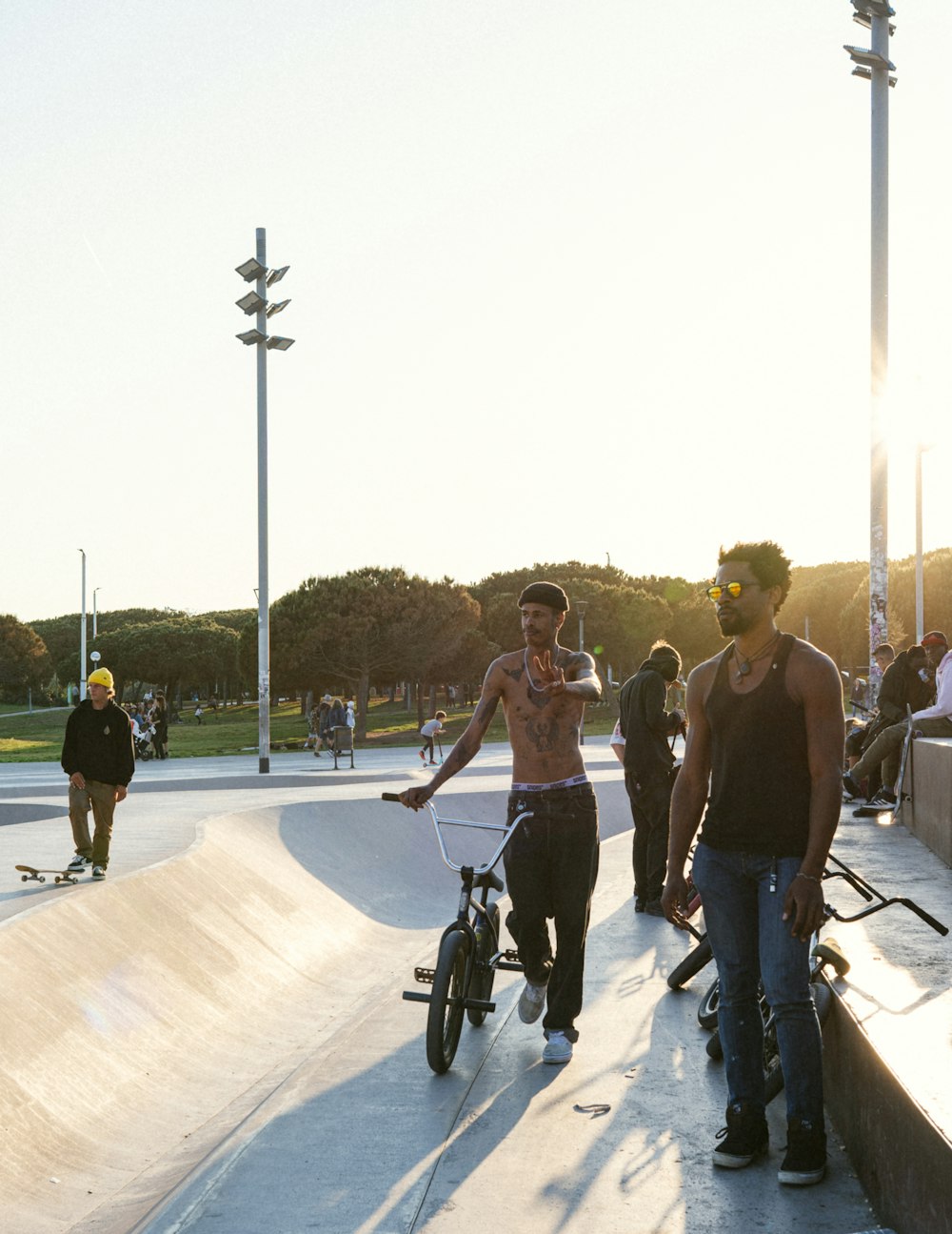 a group of people on a skateboard at a skate park