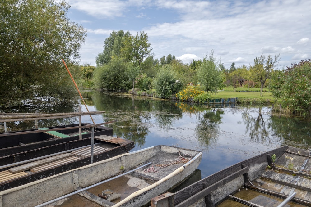 a body of water with trees and a bridge