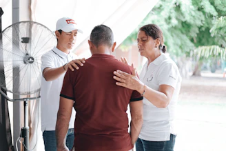 a group of people talking