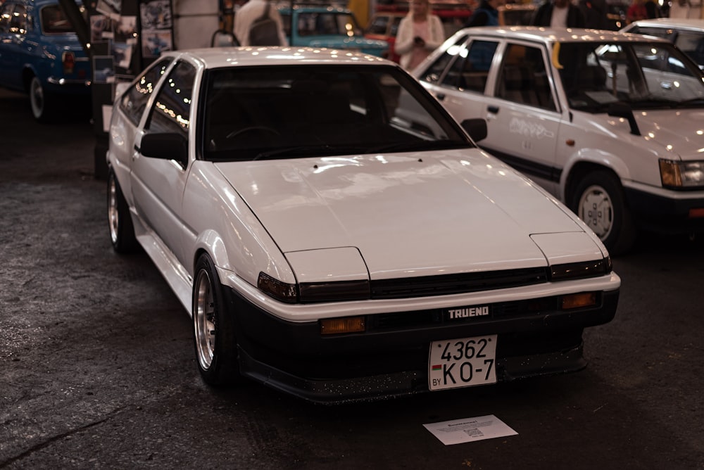 a car parked in a showroom