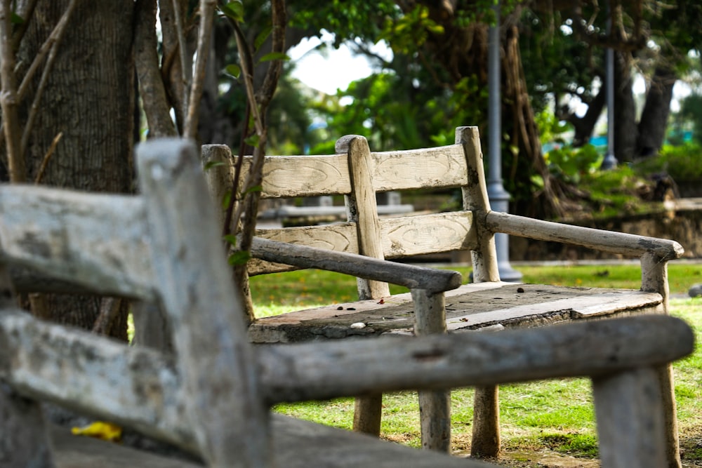 a wooden bench in a park