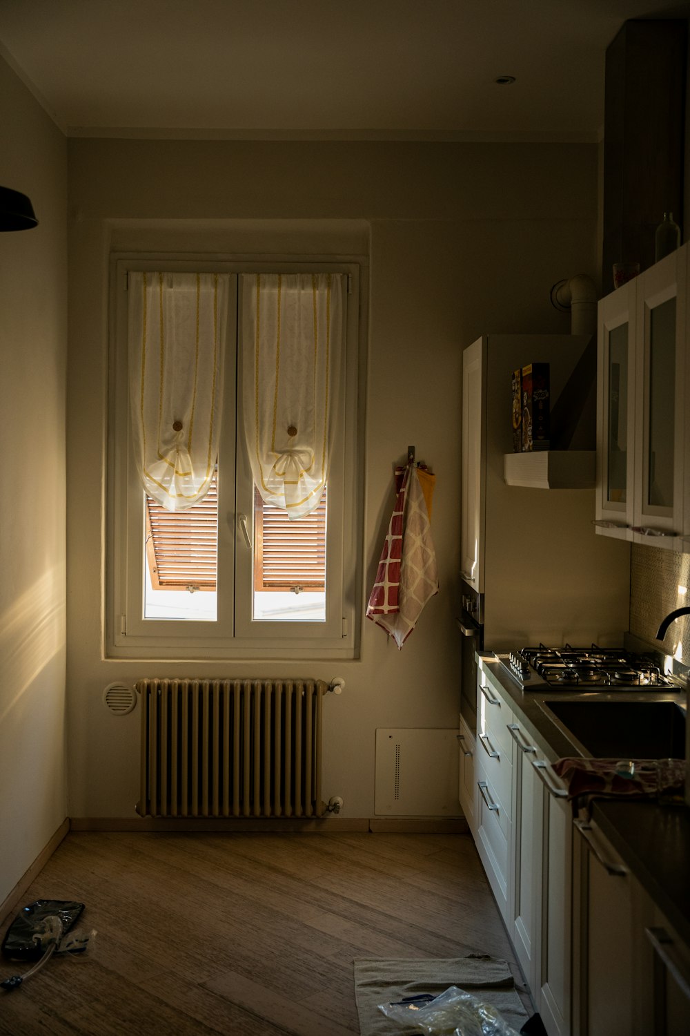 a kitchen with a window