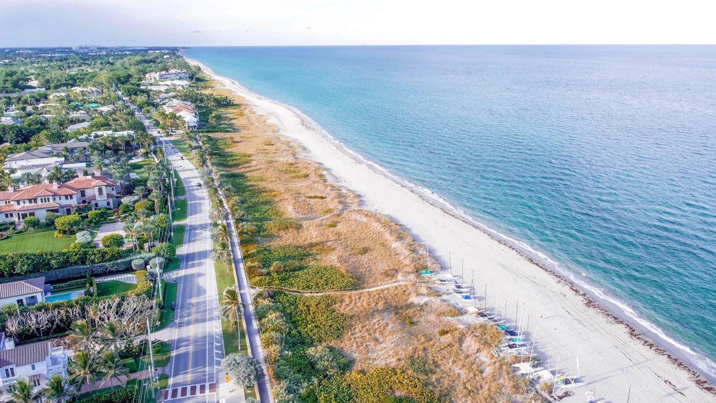 Delray Beach shoreline with the road and buildings behind it