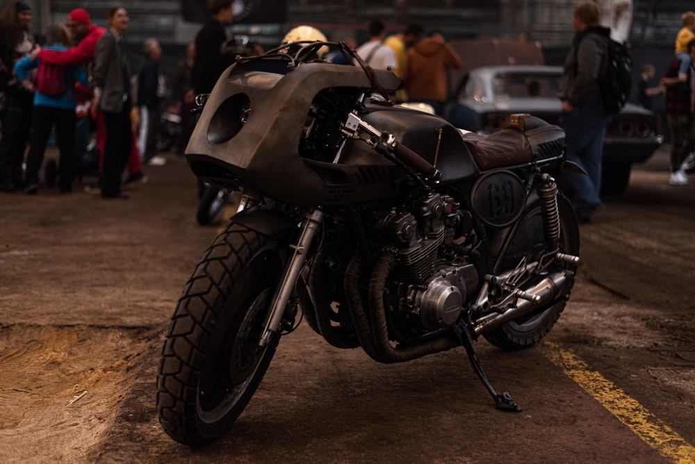 a motorcycle parked in a parking lot