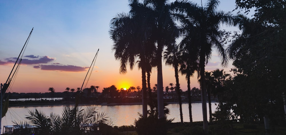 a sunset over a body of water