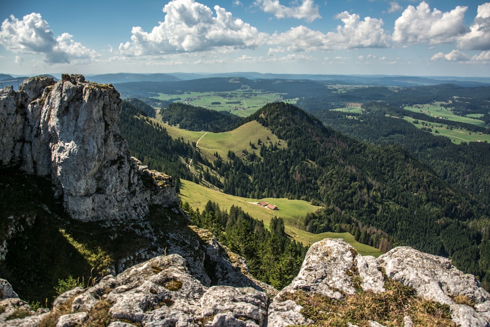 a landscape with mountains and trees