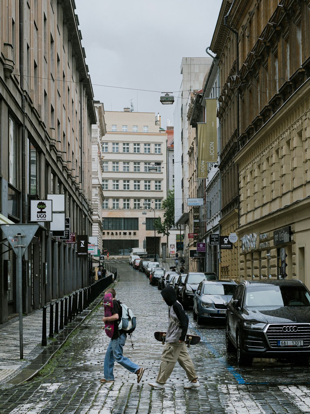 people walking down a street