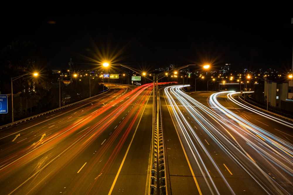 a highway at night