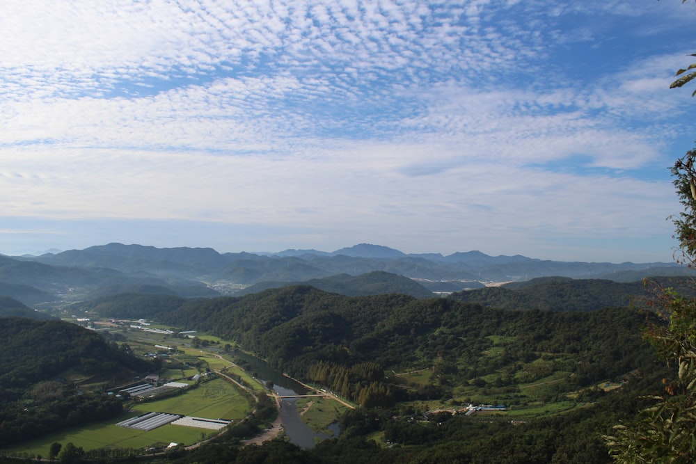 a landscape with hills and trees