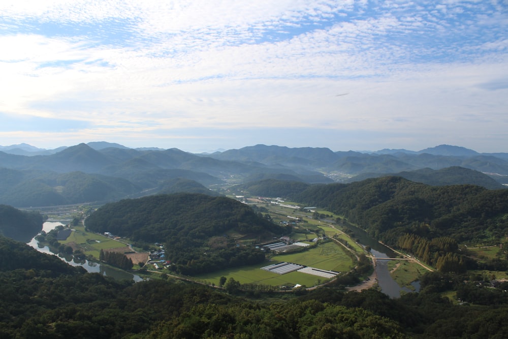 a landscape with trees and hills