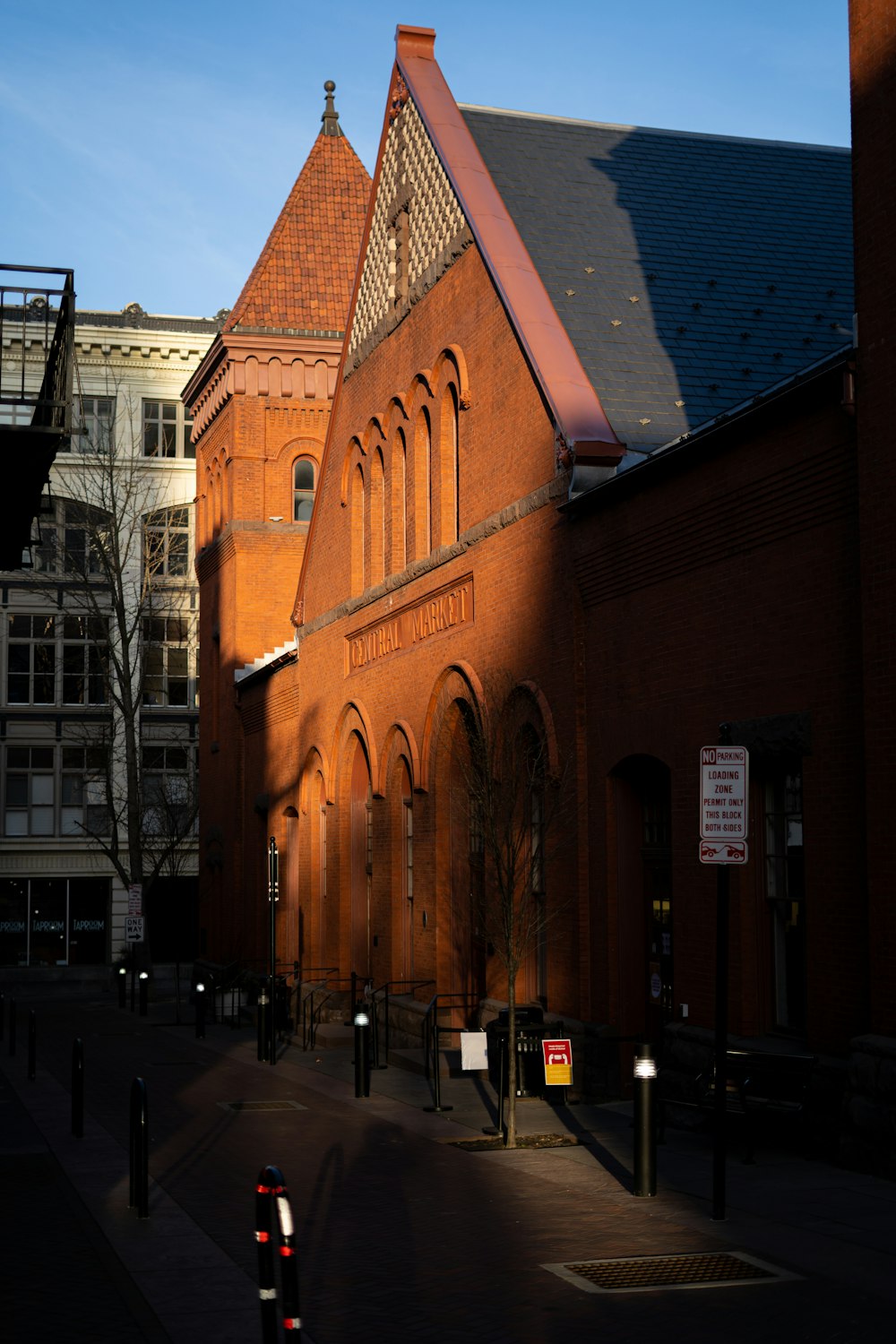 a building with a red roof