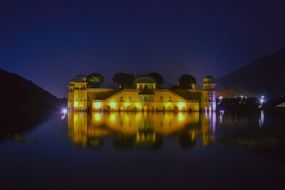 Jal Mahal with lights on at night