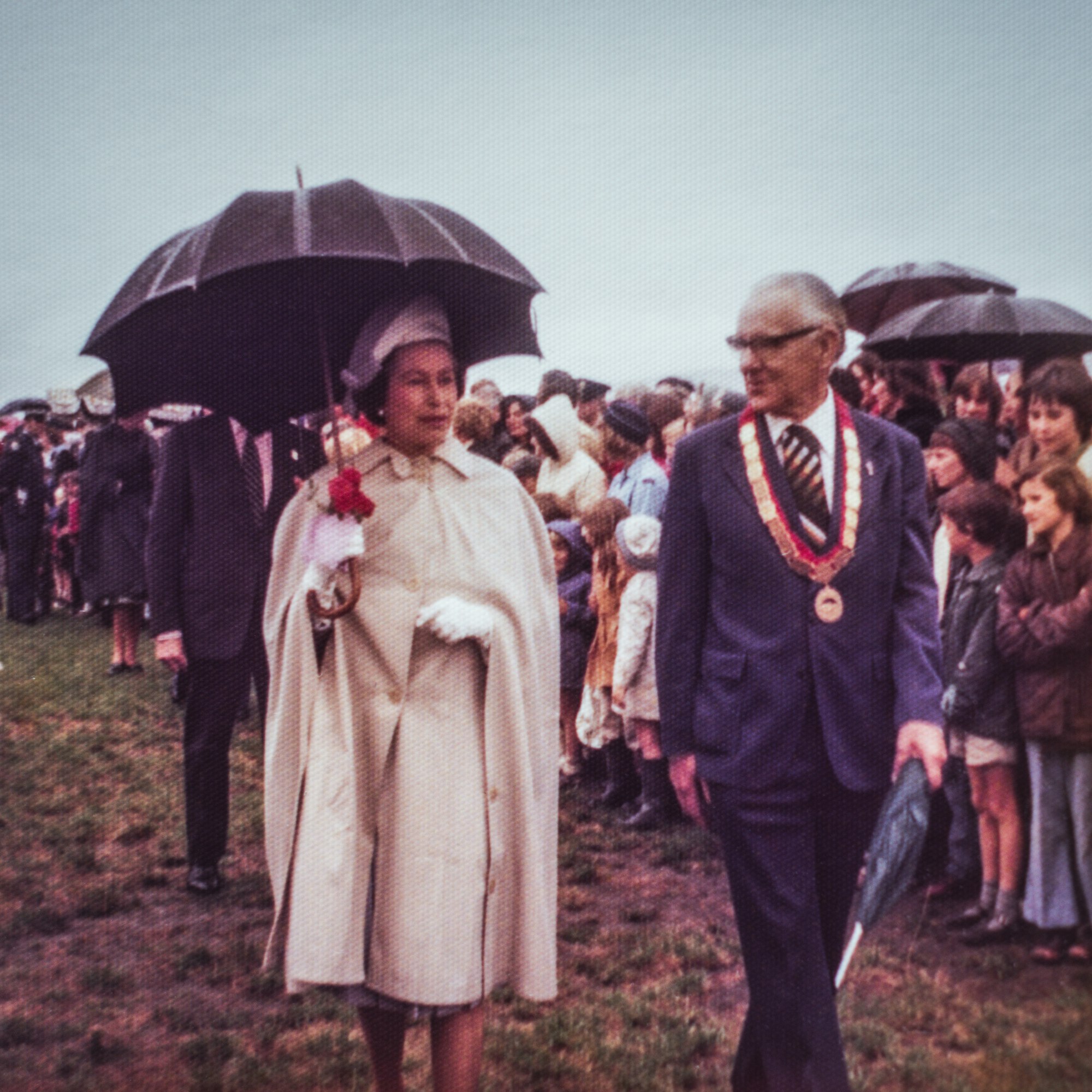 In 1977 my family moved for one year to New Zealand from the United States. That happened to be the Silver Jubilee year, celebrating 25 years of Queen Elizabeth II's reign, and she visited the Commonwealth countries as part of the celebration. I snapped this photo at the Blenheim airport as a 12-year-old. God save the Queen!