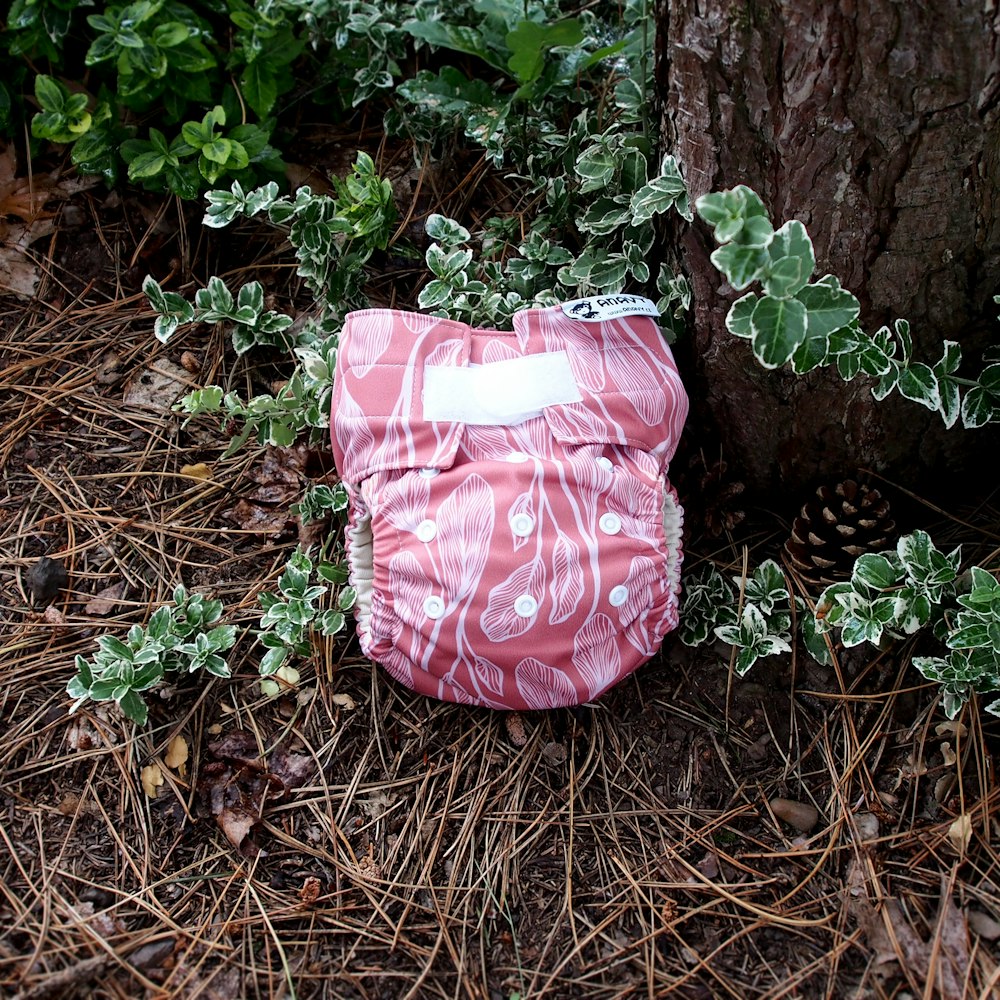 a pink bag on the ground