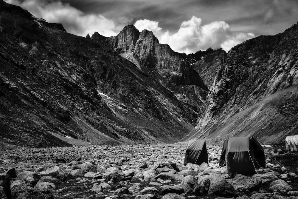 tents in a rocky area