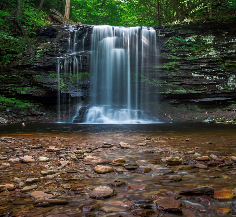 a waterfall over rocks