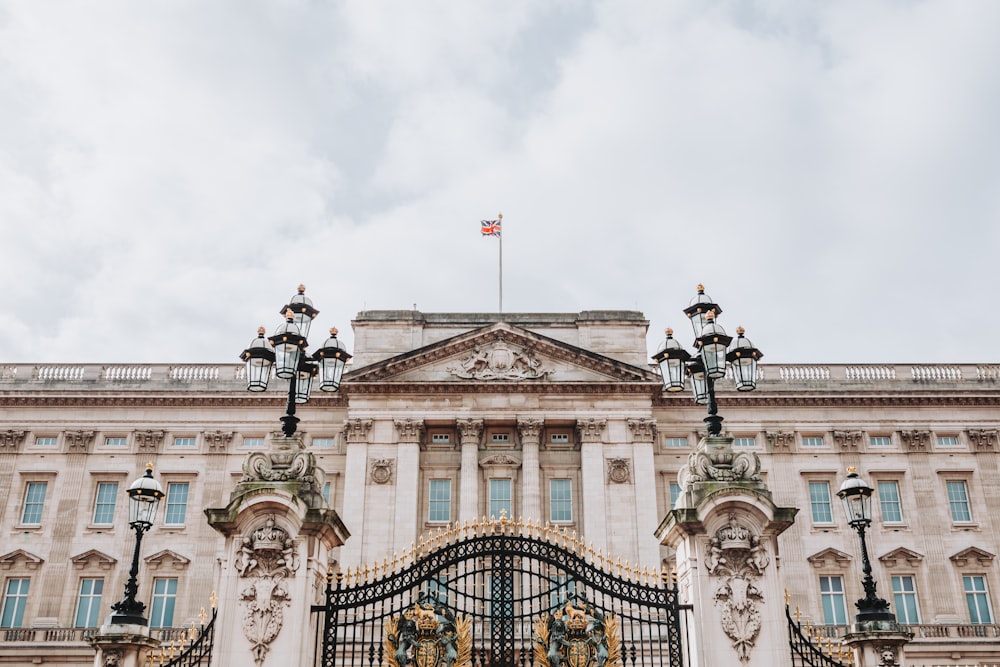 a building with a flag on top