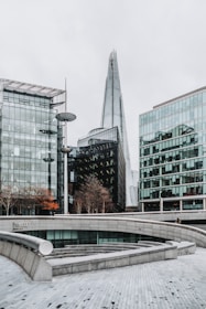 a group of buildings with a bridge
